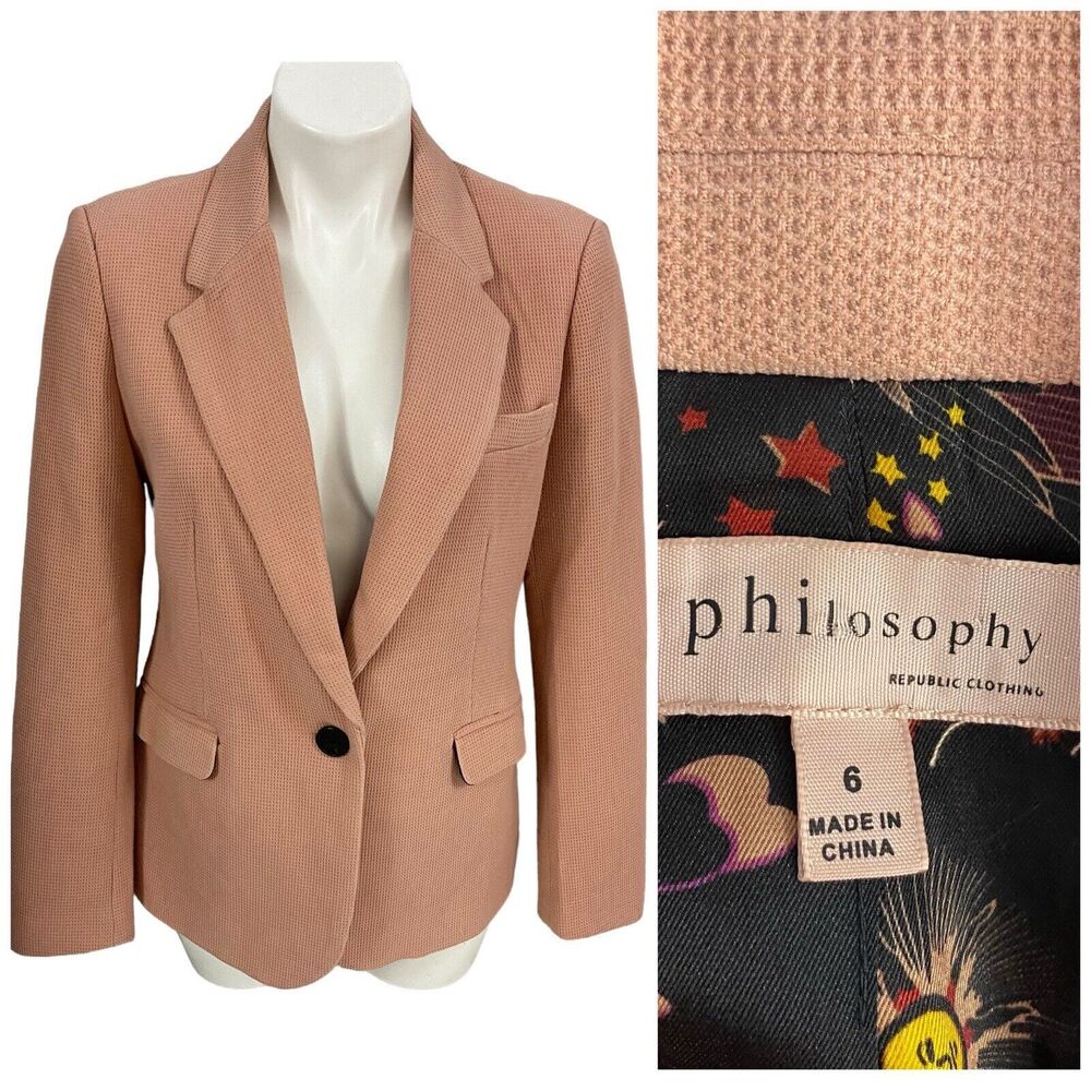 Philosophy Blazer Womens Size 6 Rose Taupe Textured Knit Work Office Jacket